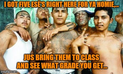 I GOT FIVE ESÉ'S RIGHT HERE FOR YA HOMIE,... JUS BRING THEM TO CLASS AND SEE WHAT GRADE YOU GET... | made w/ Imgflip meme maker