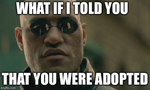 Matrix Morpheus Meme | WHAT IF I TOLD YOU; THAT YOU WERE ADOPTED | image tagged in memes,matrix morpheus | made w/ Imgflip meme maker