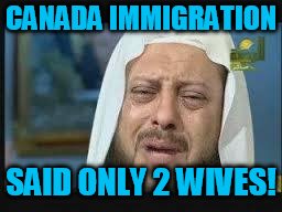 Crying Muslim | CANADA IMMIGRATION; SAID ONLY 2 WIVES! | image tagged in crying muslim | made w/ Imgflip meme maker