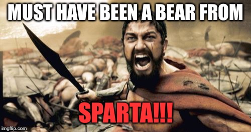 Sparta Leonidas Meme | MUST HAVE BEEN A BEAR FROM SPARTA!!! | image tagged in memes,sparta leonidas | made w/ Imgflip meme maker