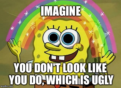 Imagine | IMAGINE; YOU DON'T LOOK LIKE YOU DO, WHICH IS UGLY | image tagged in memes,imagination spongebob | made w/ Imgflip meme maker