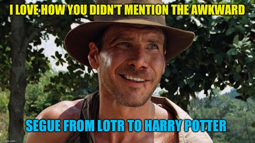 I LOVE HOW YOU DIDN'T MENTION THE AWKWARD SEGUE FROM LOTR TO HARRY POTTER | made w/ Imgflip meme maker