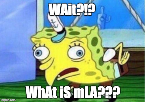 Mocking Spongebob Meme | WAit?!? WhAt iS mLA??? | image tagged in memes,mocking spongebob | made w/ Imgflip meme maker