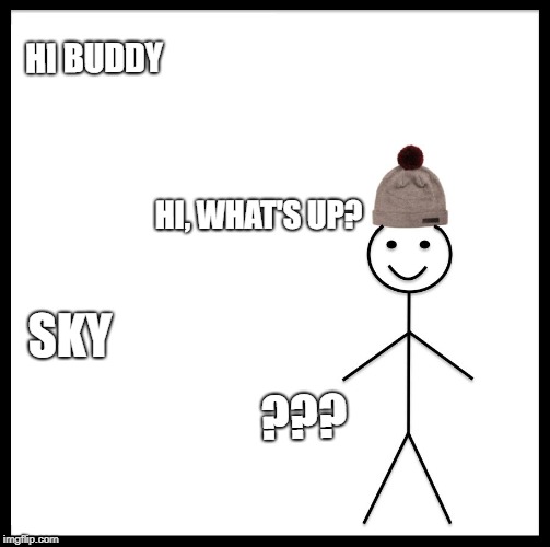 Be Like Bill Meme | HI BUDDY; HI, WHAT'S UP? SKY; ??? | image tagged in memes,be like bill | made w/ Imgflip meme maker
