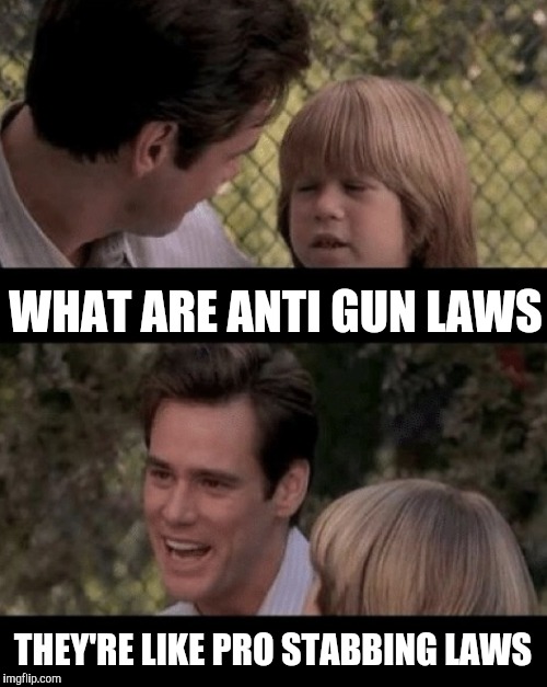 WHAT ARE ANTI GUN LAWS THEY'RE LIKE PRO STABBING LAWS | made w/ Imgflip meme maker