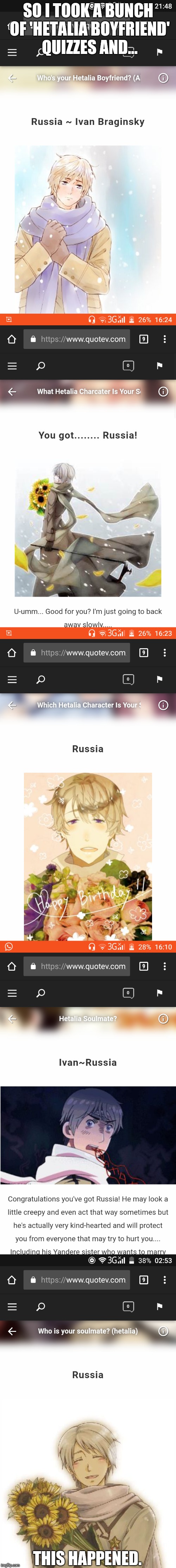 SO I TOOK A BUNCH OF 'HETALIA BOYFRIEND' QUIZZES AND... THIS HAPPENED. | made w/ Imgflip meme maker