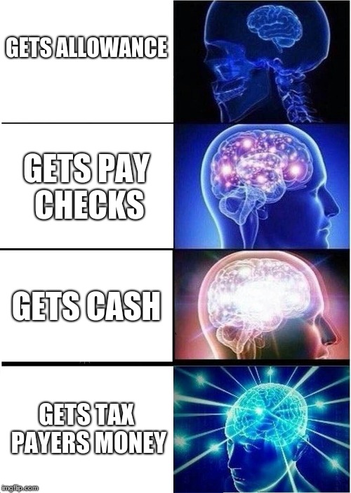Levels of Payment | GETS ALLOWANCE; GETS PAY CHECKS; GETS CASH; GETS TAX PAYERS MONEY | image tagged in cash | made w/ Imgflip meme maker