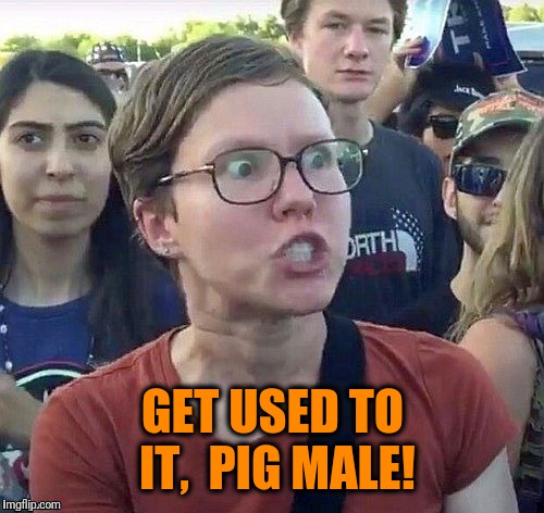 foggy | GET USED TO IT,  PIG MALE! | image tagged in triggered feminist | made w/ Imgflip meme maker