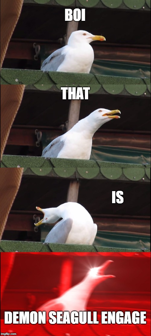 Inhaling Seagull Meme | BOI; THAT; IS; DEMON SEAGULL ENGAGE | image tagged in memes,inhaling seagull | made w/ Imgflip meme maker