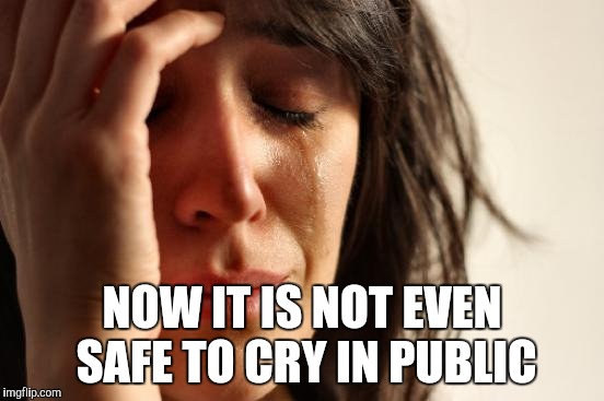 First World Problems Meme | NOW IT IS NOT EVEN SAFE TO CRY IN PUBLIC | image tagged in memes,first world problems | made w/ Imgflip meme maker