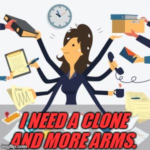  busy | I NEED A CLONE AND MORE ARMS. | image tagged in busy | made w/ Imgflip meme maker