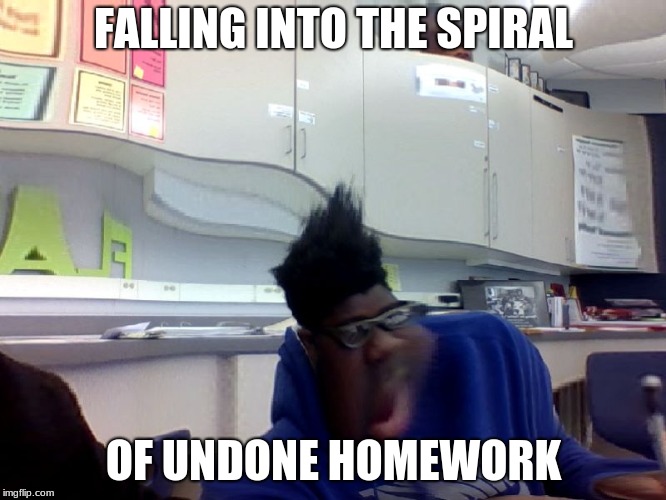 qwertyuiopasdfghjklzxcvbnm | FALLING INTO THE SPIRAL; OF UNDONE HOMEWORK | image tagged in shook | made w/ Imgflip meme maker