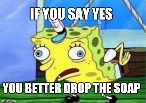 Mocking Spongebob Meme | IF YOU SAY YES; YOU BETTER DROP THE SOAP | image tagged in memes,mocking spongebob | made w/ Imgflip meme maker