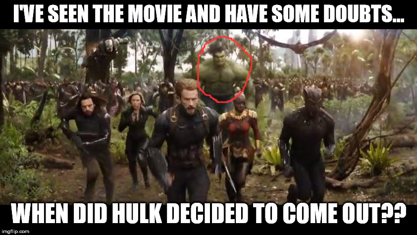 I'VE SEEN THE MOVIE AND HAVE SOME DOUBTS... WHEN DID HULK DECIDED TO COME OUT?? | made w/ Imgflip meme maker