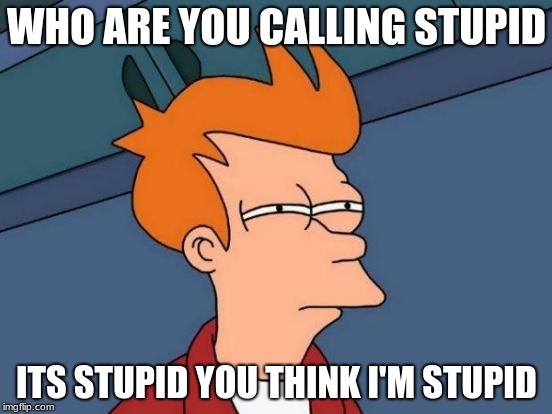 Futurama Fry Meme | WHO ARE YOU CALLING STUPID; ITS STUPID YOU THINK I'M STUPID | image tagged in memes,futurama fry | made w/ Imgflip meme maker