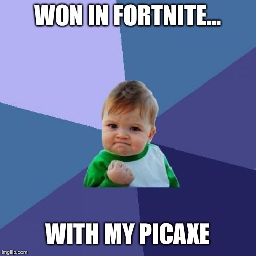 Success Kid | WON IN FORTNITE... WITH MY PICAXE | image tagged in memes,success kid | made w/ Imgflip meme maker