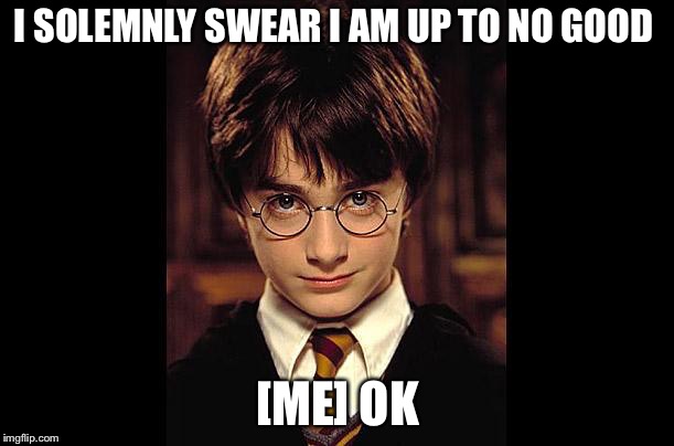Harry Potter Wisdom | I SOLEMNLY SWEAR I AM UP TO NO GOOD; [ME] OK | image tagged in harry potter wisdom | made w/ Imgflip meme maker