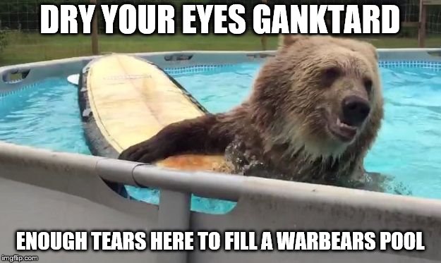 Surf bear | DRY YOUR EYES GANKTARD; ENOUGH TEARS HERE TO FILL A WARBEARS POOL | image tagged in surf bear | made w/ Imgflip meme maker