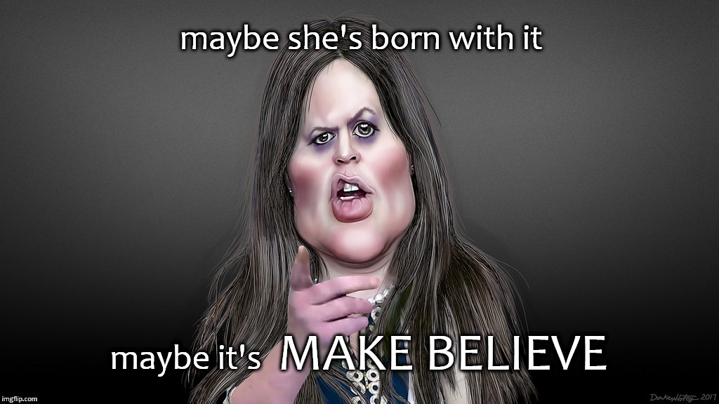 SHS maybe she's born with it | maybe she's born with it; maybe it's; MAKE BELIEVE | image tagged in sarah huckabee sanders,maybe it's maybellene,maybe she's born with it,burn facts,perfect smoky eye,michelle wolf joke | made w/ Imgflip meme maker