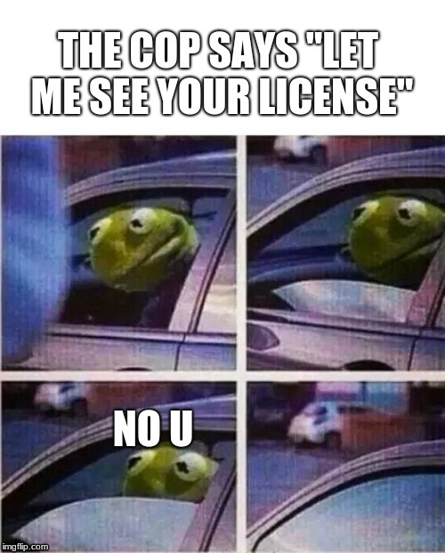 no u to a cop | image tagged in kermit the frog,kermit driving | made w/ Imgflip meme maker