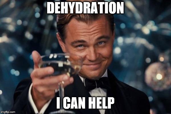Leonardo Dicaprio Cheers Meme | DEHYDRATION I CAN HELP | image tagged in memes,leonardo dicaprio cheers | made w/ Imgflip meme maker
