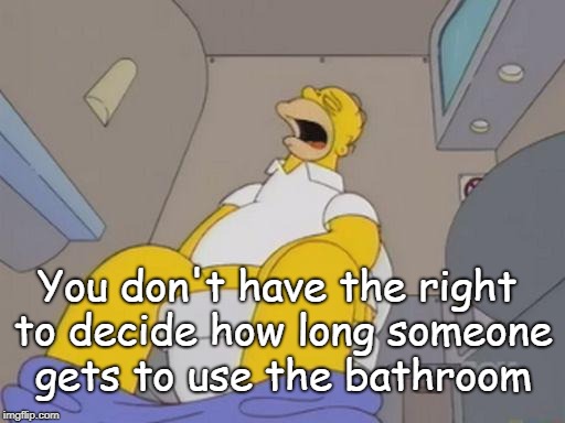 Bathroom rights | You don't have the right to decide how long someone gets to use the bathroom | image tagged in homer simpson toilet | made w/ Imgflip meme maker