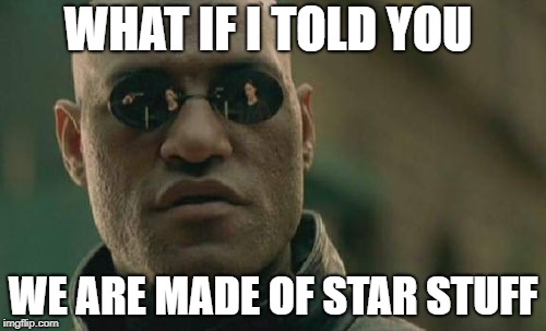 Science | WHAT IF I TOLD YOU; WE ARE MADE OF STAR STUFF | image tagged in memes,matrix morpheus | made w/ Imgflip meme maker