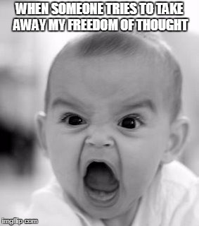 Angry Baby | WHEN SOMEONE TRIES TO TAKE AWAY MY FREEDOM OF THOUGHT | image tagged in memes,angry baby | made w/ Imgflip meme maker