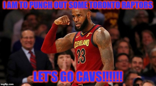 I AM TO PUNCH OUT SOME TORONTO RAPTORS; LET'S GO CAVS!!!!!! | image tagged in lebron james | made w/ Imgflip meme maker