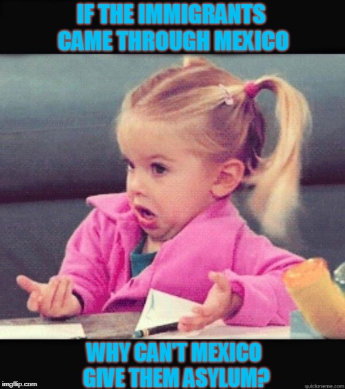 Why Can't Mexico Grant Asylum? | IF THE IMMIGRANTS CAME THROUGH MEXICO; WHY CAN'T MEXICO GIVE THEM ASYLUM? | image tagged in i don't know girl,illegal immigration | made w/ Imgflip meme maker