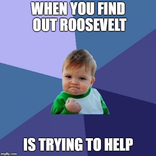 Success Kid Meme | WHEN YOU FIND OUT ROOSEVELT; IS TRYING TO HELP | image tagged in memes,success kid | made w/ Imgflip meme maker
