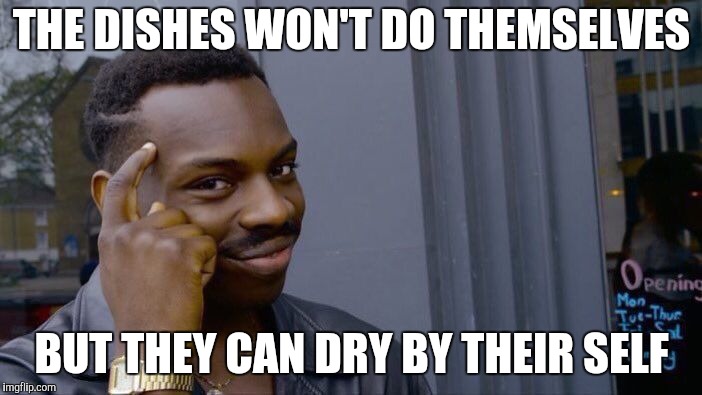 Roll Safe Think About It | THE DISHES WON'T DO THEMSELVES; BUT THEY CAN DRY BY THEIR SELF | image tagged in memes,roll safe think about it | made w/ Imgflip meme maker