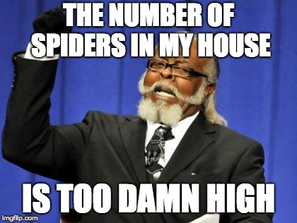 Too Damn High Meme | THE NUMBER OF SPIDERS IN MY HOUSE; IS TOO DAMN HIGH | image tagged in memes,too damn high,AdviceAnimals | made w/ Imgflip meme maker