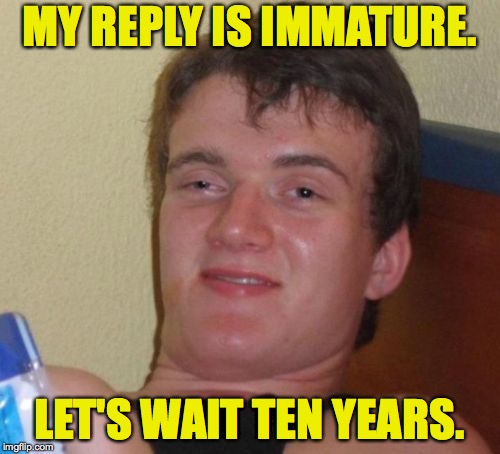 10 Guy Meme | MY REPLY IS IMMATURE. LET'S WAIT TEN YEARS. | image tagged in memes,10 guy | made w/ Imgflip meme maker