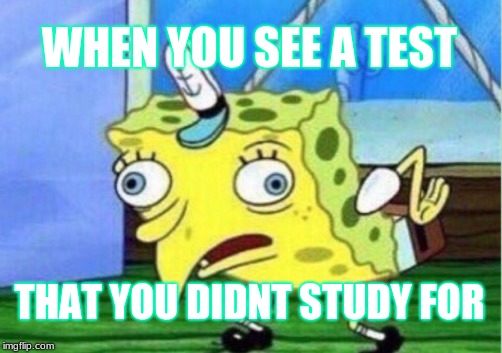 Mocking Spongebob Meme | WHEN YOU SEE A TEST; THAT YOU DIDNT STUDY FOR | image tagged in memes,mocking spongebob | made w/ Imgflip meme maker