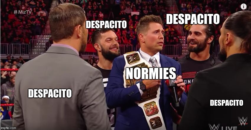 Surrounded by  | DESPACITO; DESPACITO; NORMIES; DESPACITO; DESPACITO | image tagged in surrounded by | made w/ Imgflip meme maker