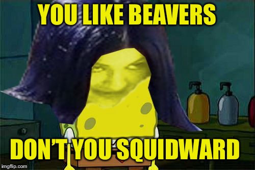 Spongemima | YOU LIKE BEAVERS DON’T YOU SQUIDWARD | image tagged in spongemima | made w/ Imgflip meme maker