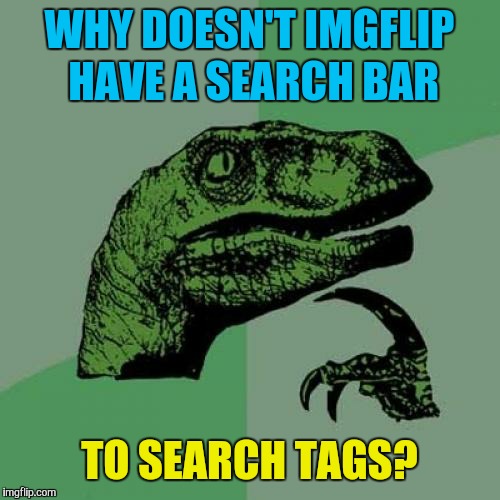 Or is that on PC only | WHY DOESN'T IMGFLIP HAVE A SEARCH BAR; TO SEARCH TAGS? | image tagged in memes,philosoraptor,imgflip,imgflip users | made w/ Imgflip meme maker