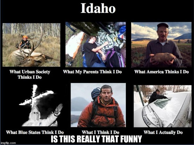 IS THIS REALLY THAT FUNNY | image tagged in idaho,not funny,retarded | made w/ Imgflip meme maker