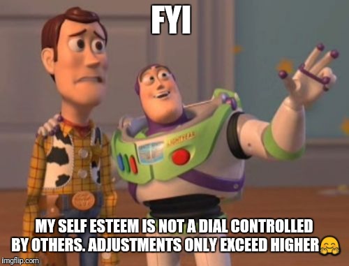X, X Everywhere Meme | FYI; MY SELF ESTEEM IS NOT A DIAL CONTROLLED BY OTHERS. ADJUSTMENTS ONLY EXCEED HIGHER🤗 | image tagged in memes,x x everywhere | made w/ Imgflip meme maker