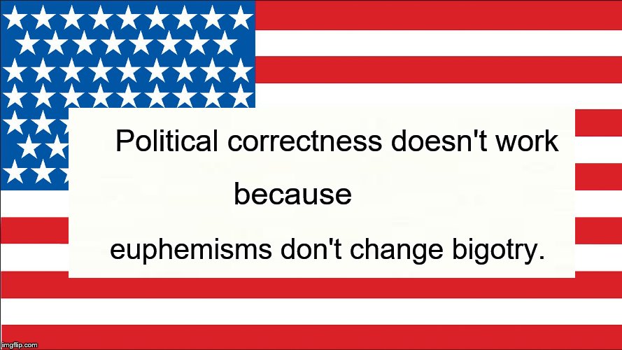 Perspective | Political correctness doesn't work; because; euphemisms don't change bigotry. | image tagged in perspective,political correctness,bigotry,common sense | made w/ Imgflip meme maker