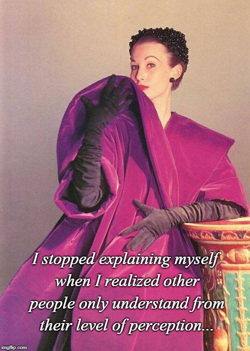 I stopped explaining... | I stopped explaining myself when I realized other people only understand from their level of perception... | image tagged in myself,perception,level,understand | made w/ Imgflip meme maker