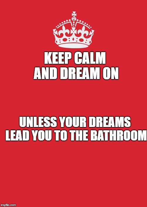 Keep Calm And Carry On Red Meme | KEEP CALM AND DREAM ON; UNLESS YOUR DREAMS LEAD YOU TO THE BATHROOM | image tagged in memes,keep calm and carry on red | made w/ Imgflip meme maker