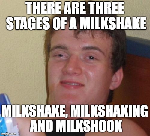 10 Guy Meme | THERE ARE THREE STAGES OF A MILKSHAKE MILKSHAKE, MILKSHAKING AND MILKSHOOK | image tagged in memes,10 guy | made w/ Imgflip meme maker