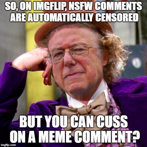 Come on imgflip, you're a meme site. You're not a commercial showing that needs to be censored. | SO, ON IMGFLIP, NSFW COMMENTS ARE AUTOMATICALLY CENSORED; BUT YOU CAN CUSS ON A MEME COMMENT? | image tagged in memes,skeptical sanders,censorship,meanwhile on imgflip,dank memes,funny | made w/ Imgflip meme maker