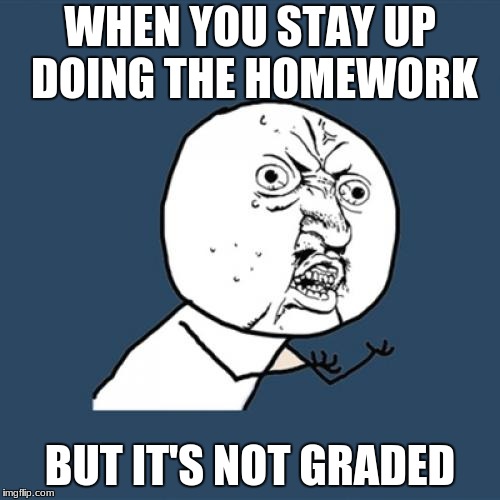 Y U No Meme | WHEN YOU STAY UP DOING THE HOMEWORK; BUT IT'S NOT GRADED | image tagged in memes,y u no | made w/ Imgflip meme maker
