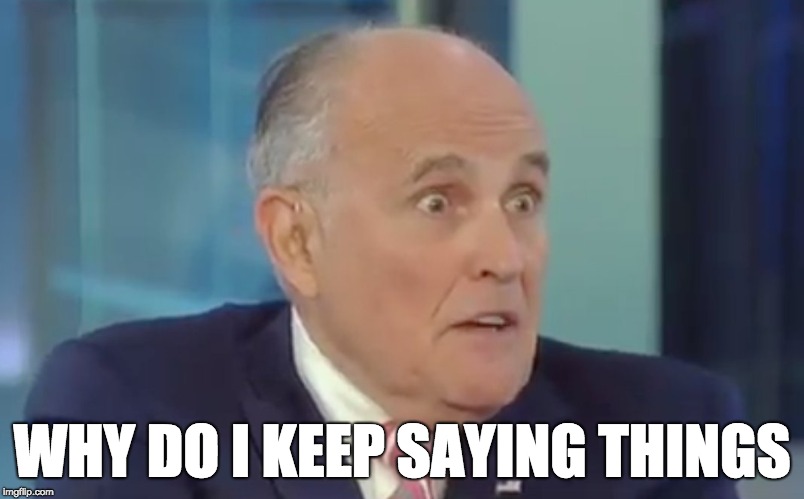 WHY DO I KEEP SAYING THINGS | image tagged in donald trump,giuliani,stormy daniels | made w/ Imgflip meme maker