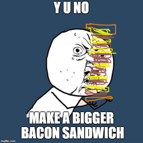 Y U No Meme | Y U NO MAKE A BIGGER BACON SANDWICH | image tagged in memes,y u no | made w/ Imgflip meme maker