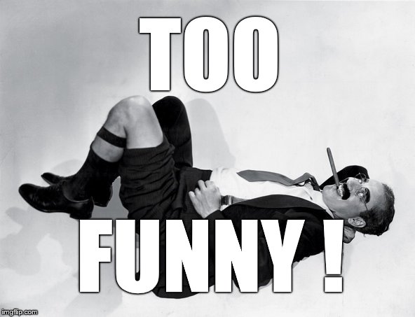 recumbent Groucho | TOO FUNNY ! | image tagged in recumbent groucho | made w/ Imgflip meme maker