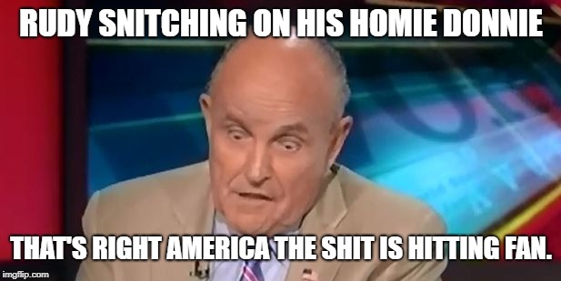 rudy guliani  | RUDY SNITCHING ON HIS HOMIE DONNIE; THAT'S RIGHT AMERICA THE SHIT IS HITTING FAN. | image tagged in rudy guliani | made w/ Imgflip meme maker